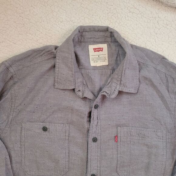 Levis Gray Button Front Collared Shirt Long Sleeve Roll Tab Casual Mens Medium - Picture 4 of 10